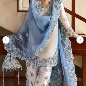 India Boutique Blue and White Embroidered Wedding Dress size 14 bust 44/45